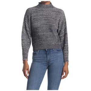 Easy Stitch Ribbed Knit Mock Neck Marled Charcoal Sweater